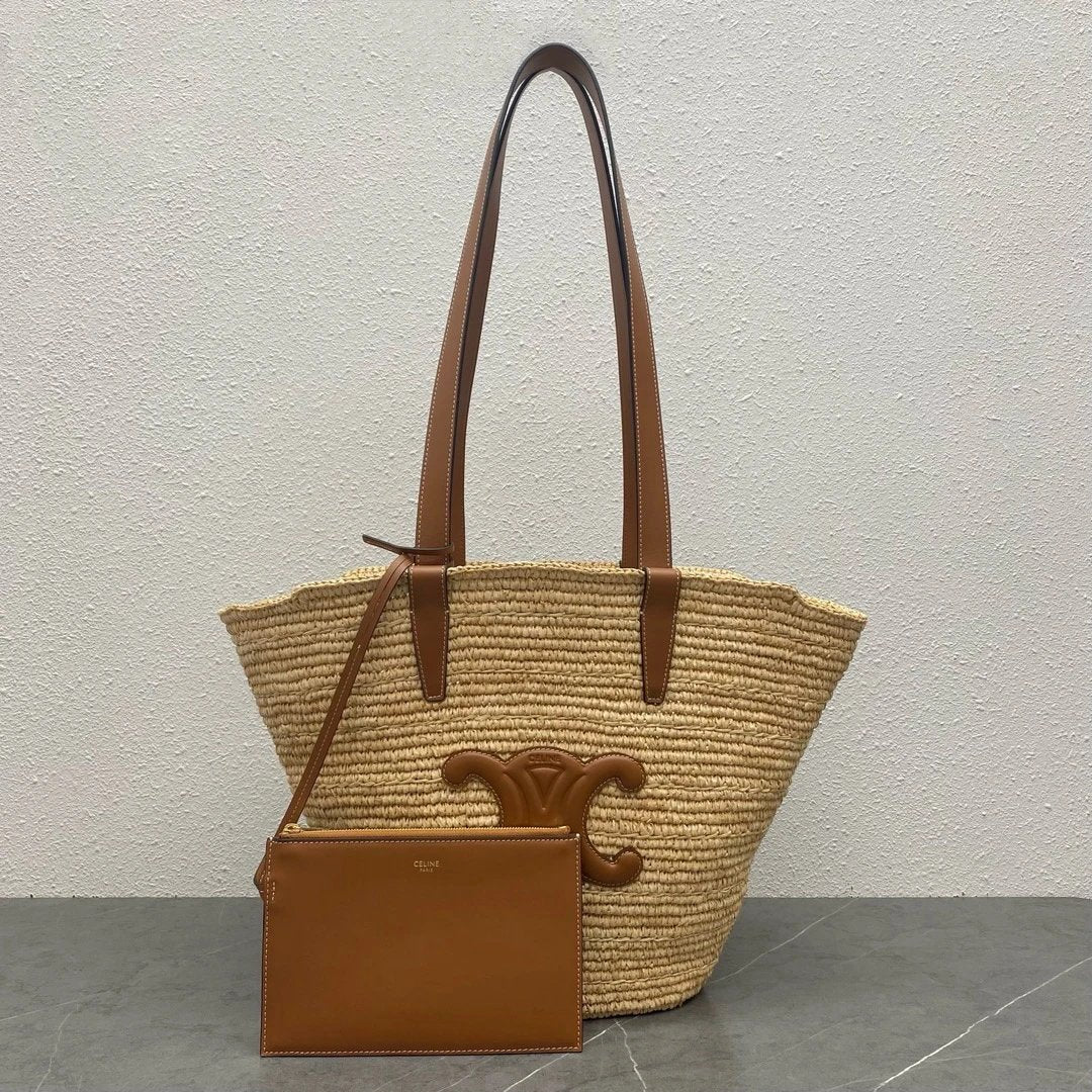 Celine women's bag Top version 【Super Original Leather】24New Year Woven Vegetable Basket Series Woven Tote Bag Raffia Woven Bag Women's Bag Two-in-One Tote Bag Shoulder Back Women's Tote Bag Large Woven Bag Women's Bag Handbag