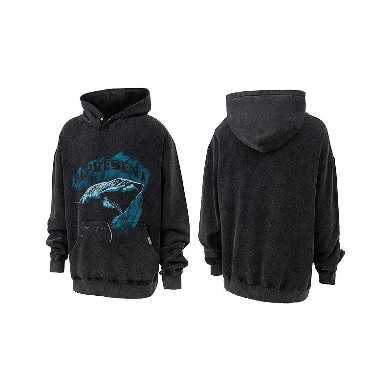 Eric Emanuel Hoodie High Street Fashion Brand rep Sunset Alligator Printed Men's and Women's Same Washed Distressed Coat Casual Sports Hoodie