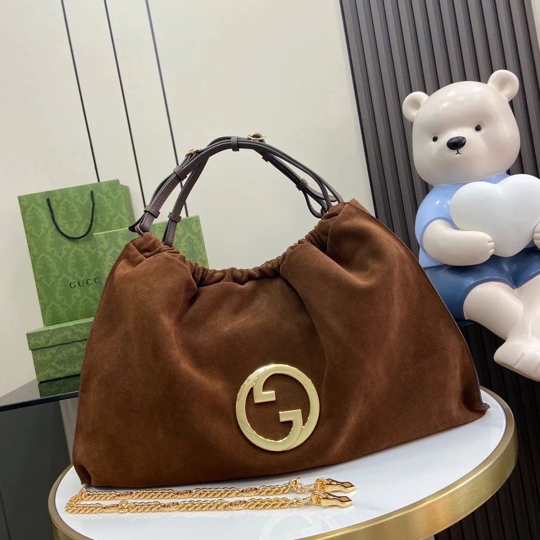 Gucci Women's Bag Top version 【Original Leather High Version】New Blondie Series Large Tote Bag Oversized Luggage Bag Mummy Bag Autumn and Winter Matte Leather Brown New Style Blondie Tote Shopping Bag747372