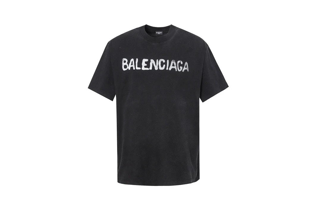 Balenciaga T-shirt Double B Vintage Painted Crew Neck Short Sleeve Pure Cotton T T-shirt ins Unisex Summer New Casual Base Shirt Simple T-Shirt