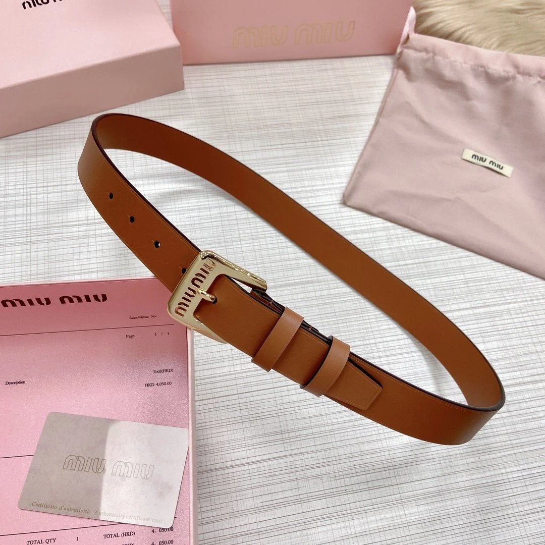 Miu Miu Belt Top version Counter Quality New Women's Belt Minimalist Style Belt CityCalf Calfskin Material.Metal Square Pin Buckle.Fashionable Versatile Width3.0Belt Women's Belt Women