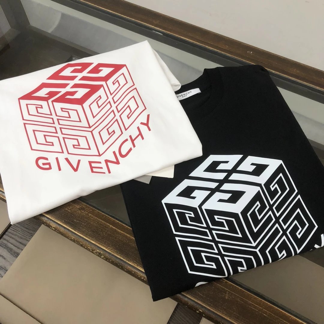 Givenchy T-shirt Chest4G Cube Pattern logo round Neck Short Sleeve25ss New Pure Cotton Unisex Style T Casual T-Shirt Base Layer Shirt OS Loose Fit Half Sleeve Top Plus Size