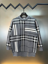 Burberry Sweater SS24Autumn Winter New Large Plaid Knitted Wool Round Neck Sweater Thickened Lazy Style Unisex Loose Knitted Top