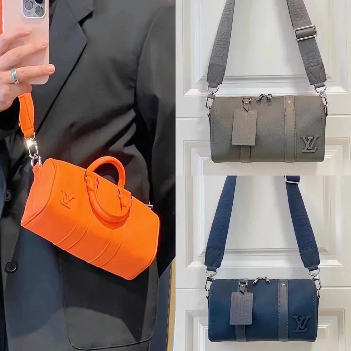 Louis Vuitton LV Men's Bag Top version 【Original Quality】M593282022New Men's, Gray Full Leather citykeepalxs Pillow Bag Single Shoulder Crossbody Men's Bag round Bag Cattle Leather Bag