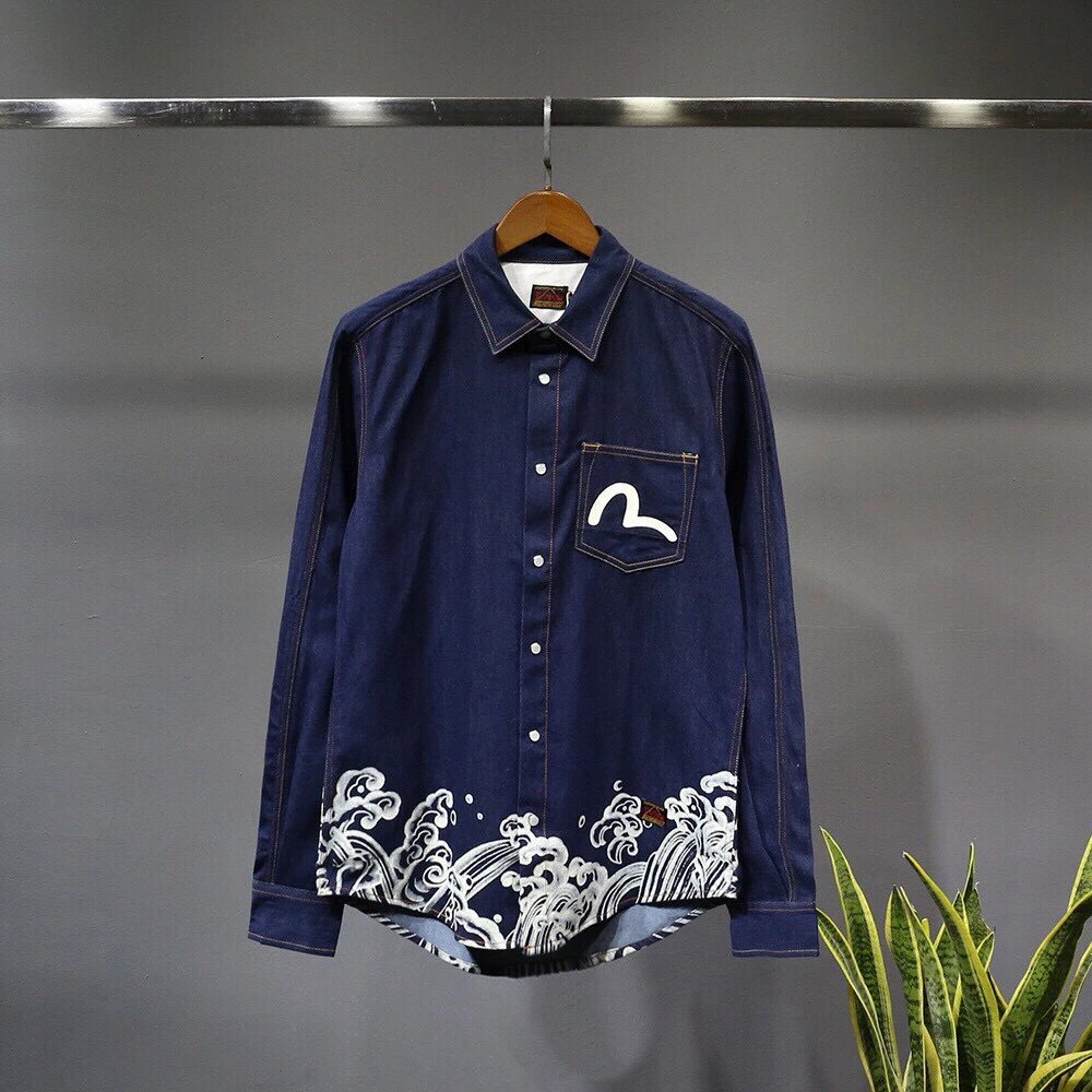 Evisu Jackets Top Version Autumn New Denim Shirt Pocket Printing HAILANG Men's and Women's Loose Casual Shirt Coat Fashion