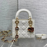 Dior Women's Bag Top version 【Cheng Huang Leather Goods Grade Surrogate Shopping】Enamel Pendant Chain Lady Double-Shoulder Strap Diana Bag Rattan Plaid Sheepskin Diana Three-Grid Diana Four-Grid Handbag Dinner Bag Shoulder Bag Women's Bag Messenger Bag Ch