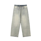 Balenciaga Jeans Blue Wash Heavy Industry Jeans Straight Wash Blue Jeans Autumn Winter New Unisex Long Pants Loose Casual Wide Leg High Waist