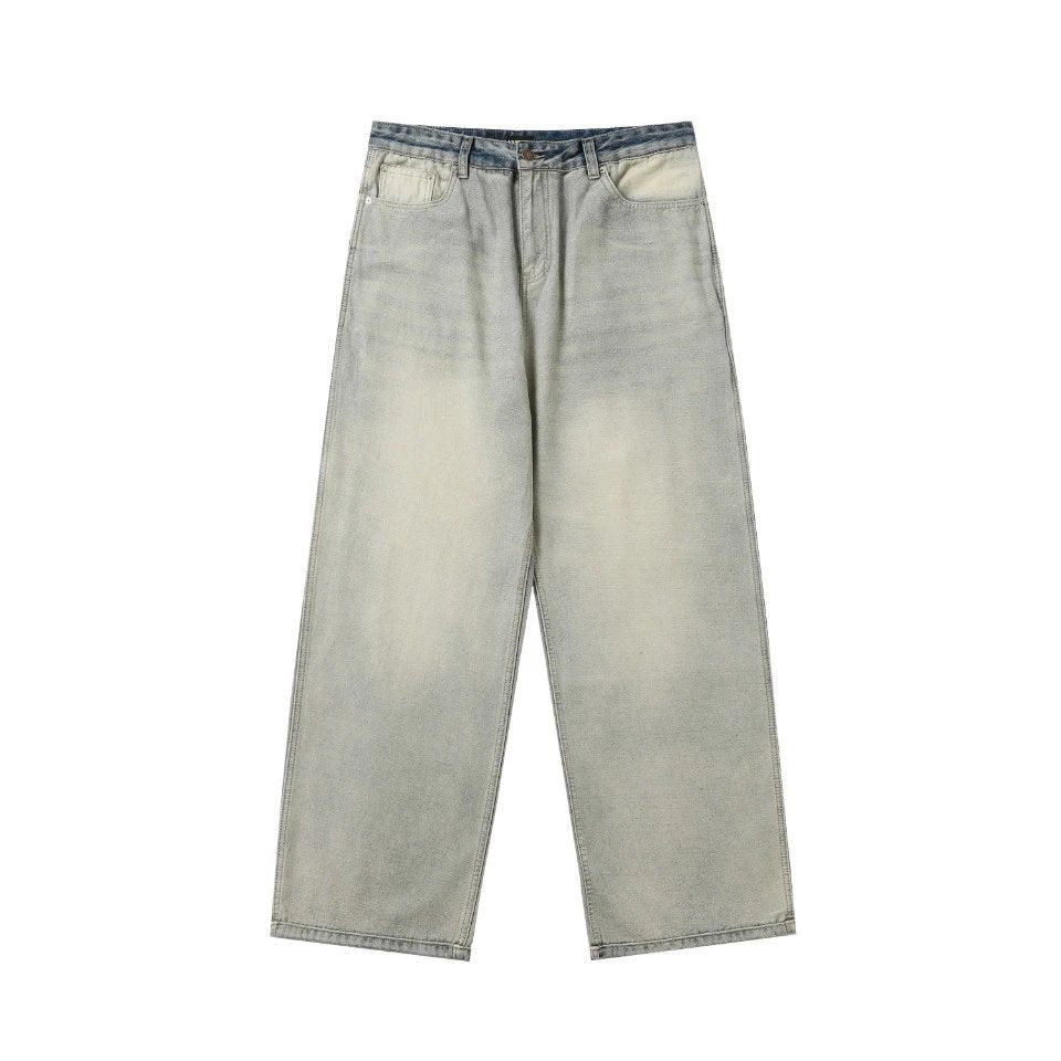 Balenciaga Jeans Blue Wash Heavy Industry Jeans Straight Wash Blue Jeans Autumn Winter New Unisex Long Pants Loose Casual Wide Leg High Waist