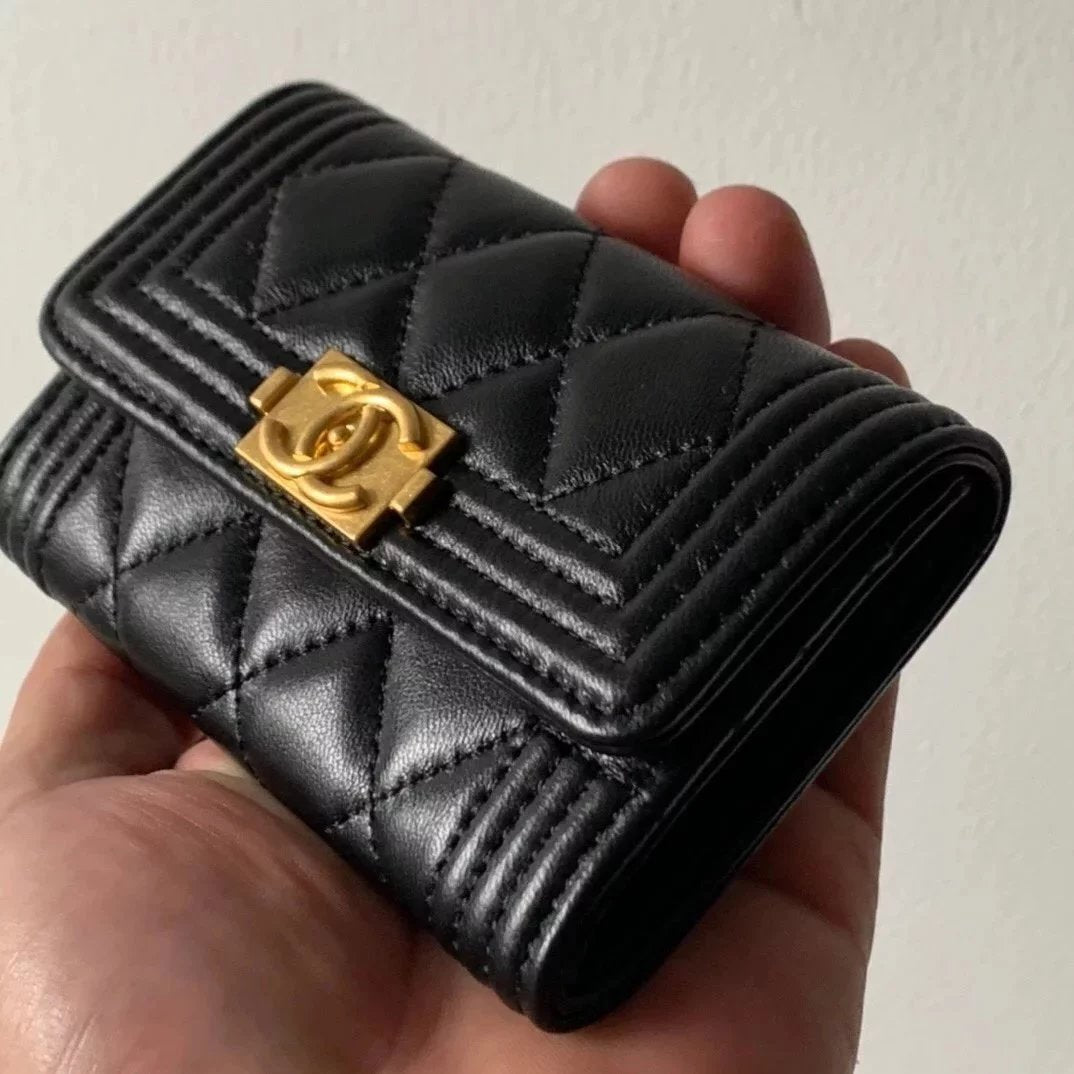 Chanel Wallet Top version Small leboy Small Card Holder Card Clamp Card Holder Coin Purse Wallet Short Wallet Cowhide Caviar Ball Pattern Lambskin Rhombic Pattern Retro Gilding with Retro Antique Silver Hardware Lady's Wallet Card Holder