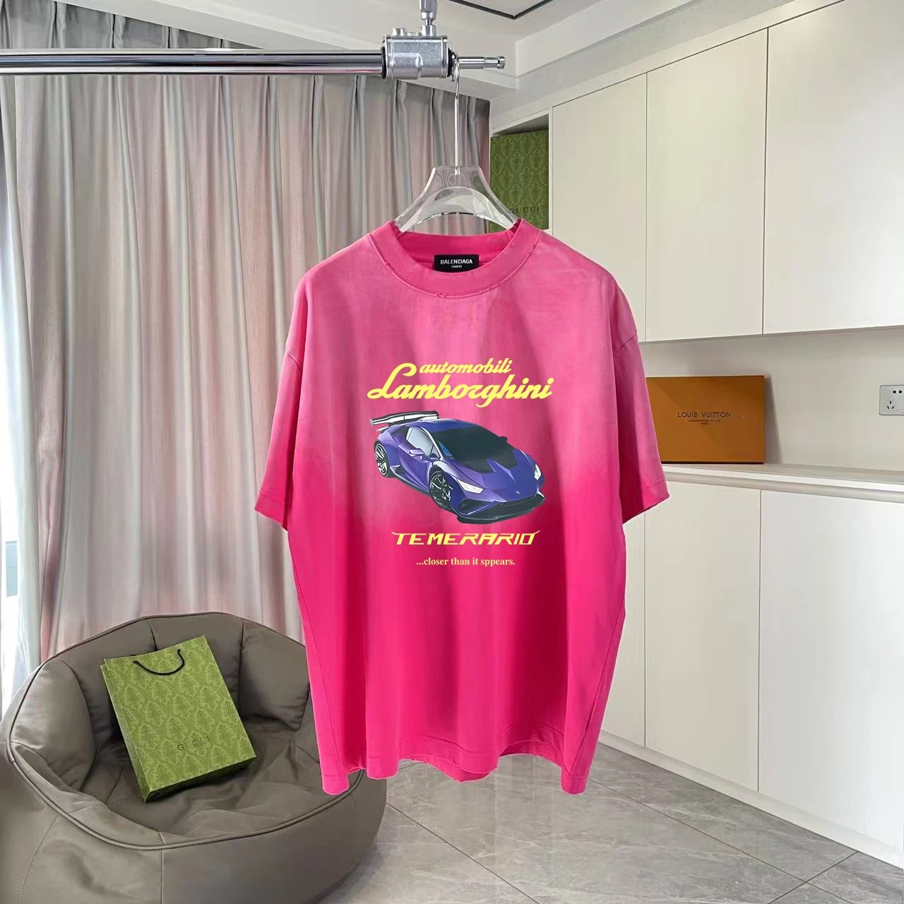 Balenciaga T-shirt Front Racing Car Print logo round Neck Short Sleeve25ss New Pure Cotton Unisex Style T Casual T-Shirt Base Layer Shirt OS Loose Fit Half Sleeve Top Plus Size