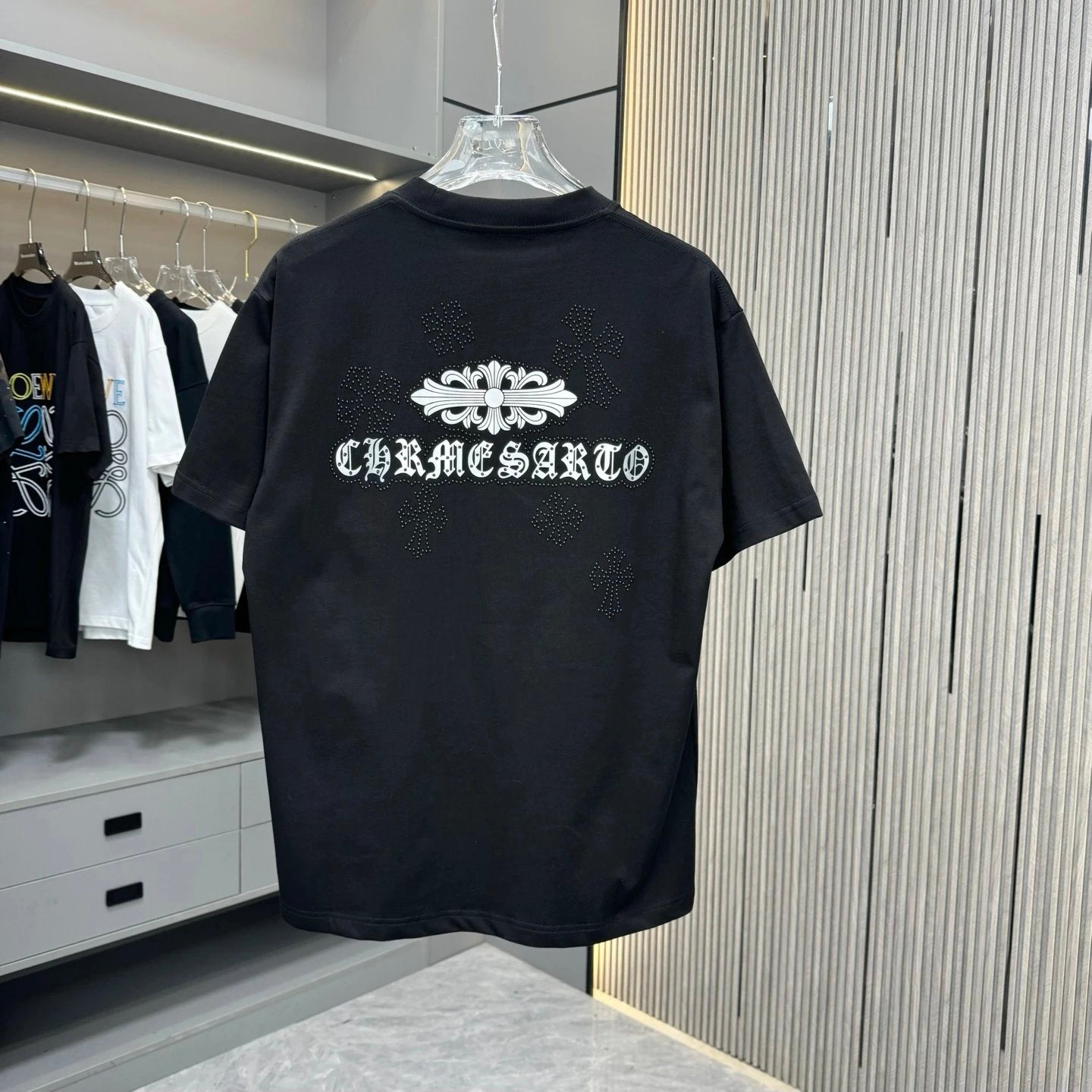 Chrome Hearts T-shirt Back Half-Round Bead Sanskrit Letter Print logo round Neck Short Sleeve25ss New Pure Cotton Unisex Style T T-shirt OS Loose Fit Base Shirt Top Half Sleeve T-Shirt