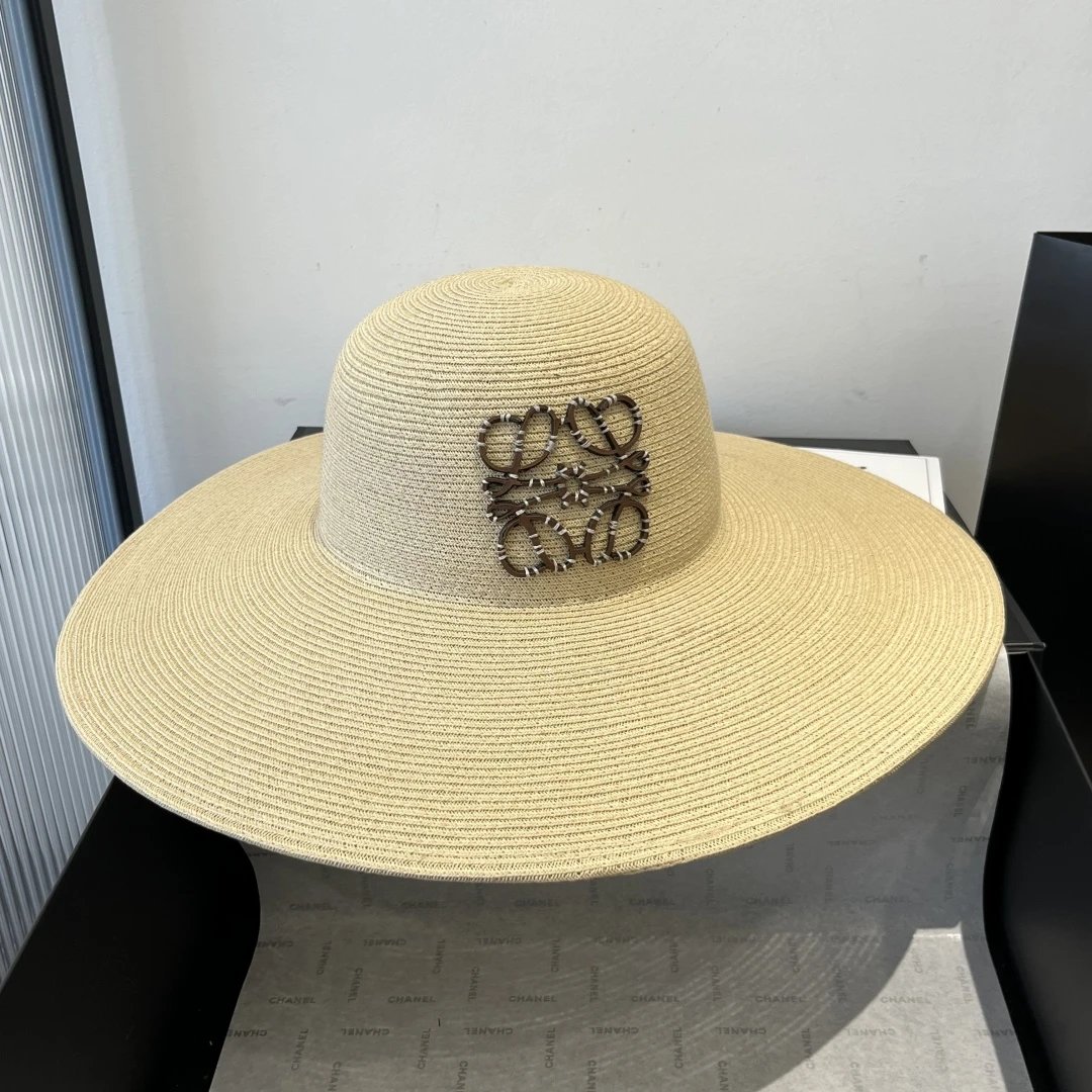 LOEWE Hat Brand Embroidery logo Straw Hat Bucket Hat Casual Sun-Proof Outdoor All-Matching UV Protection Plain Face-Covering and Sun-Shading Flat Top Bucket Hat Bucket Hat