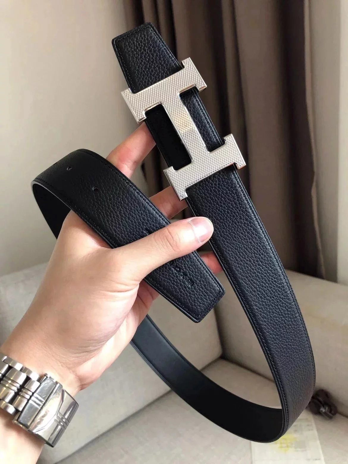 Hermes Belt Top version Men's Belt Width3.8cm Mesh H Steel Buckle Selected Double-Sided Calf Leather Double-Sided Available H Home Belt