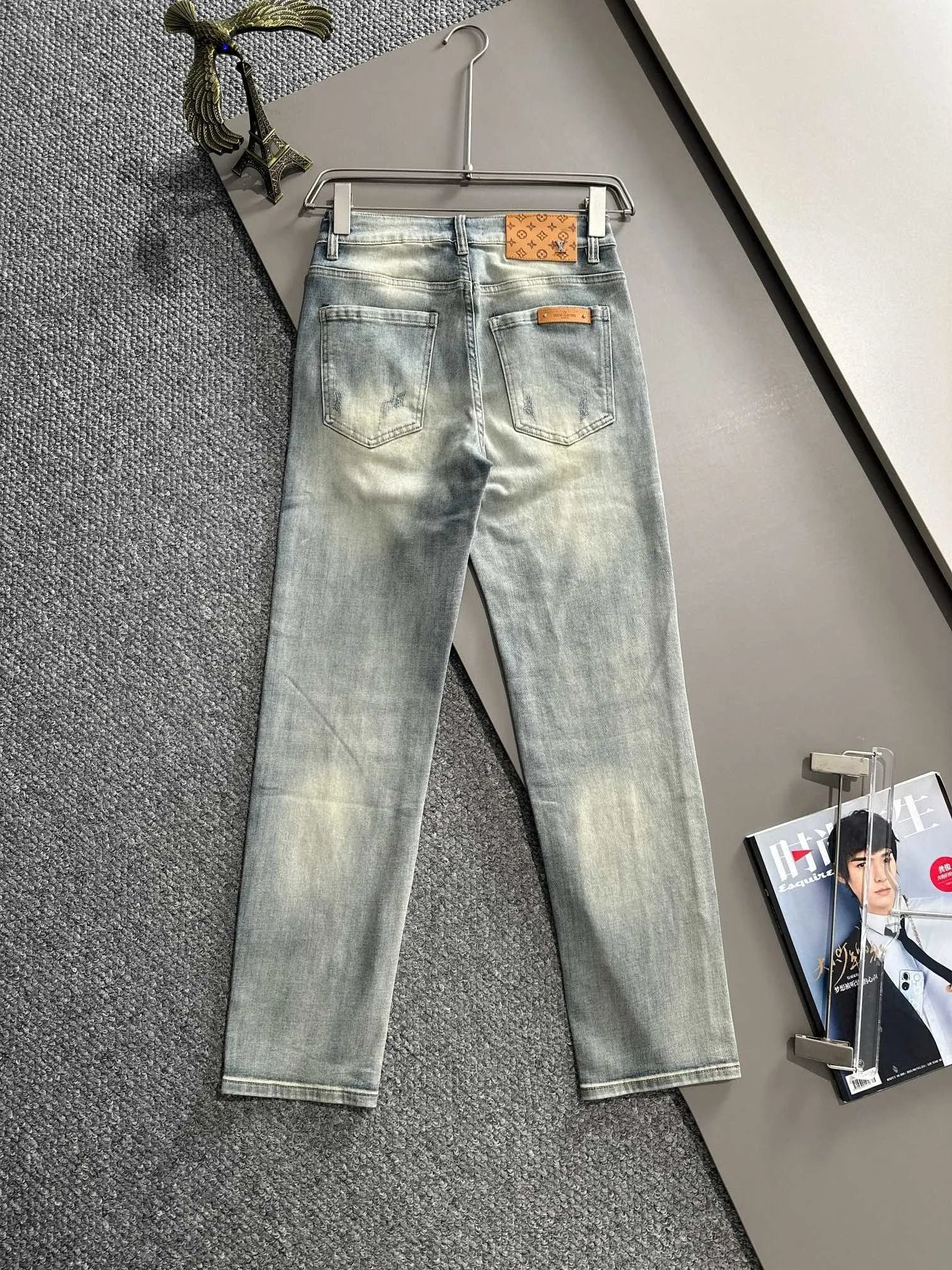 Louis Vuitton LV Jeans Back Waist Leather Tag logo25ss Spring Summer New Straight Leg Jeans Slim Fit High Waist Unisex Loose Long Pants
