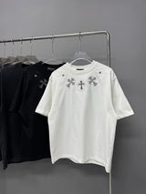 Chrome Hearts T-shirt Hotfix Rhinestone Hardware logo round Neck Short Sleeve25ss New pure cotton T Unisex T-Shirt OS Loose Fit Base Shirt Top Half Sleeve T-Shirt