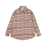 Chrome Hearts Shirt Pink Plaid Leather Patch Long Sleeve Shirt Unisex Jacket