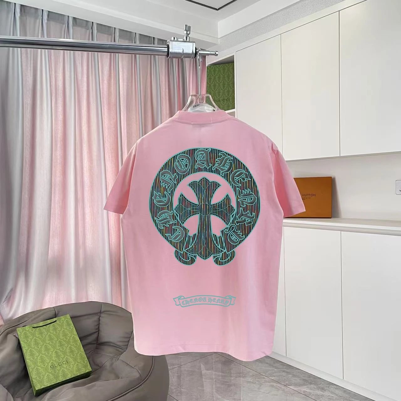Chrome Hearts T-shirt Back with Sanskrit Horse Hoof Print logo round Neck Short Sleeve25ss New pure cotton T Unisex T-Shirt OS Loose Fit Base Shirt Top Half Sleeve T-Shirt