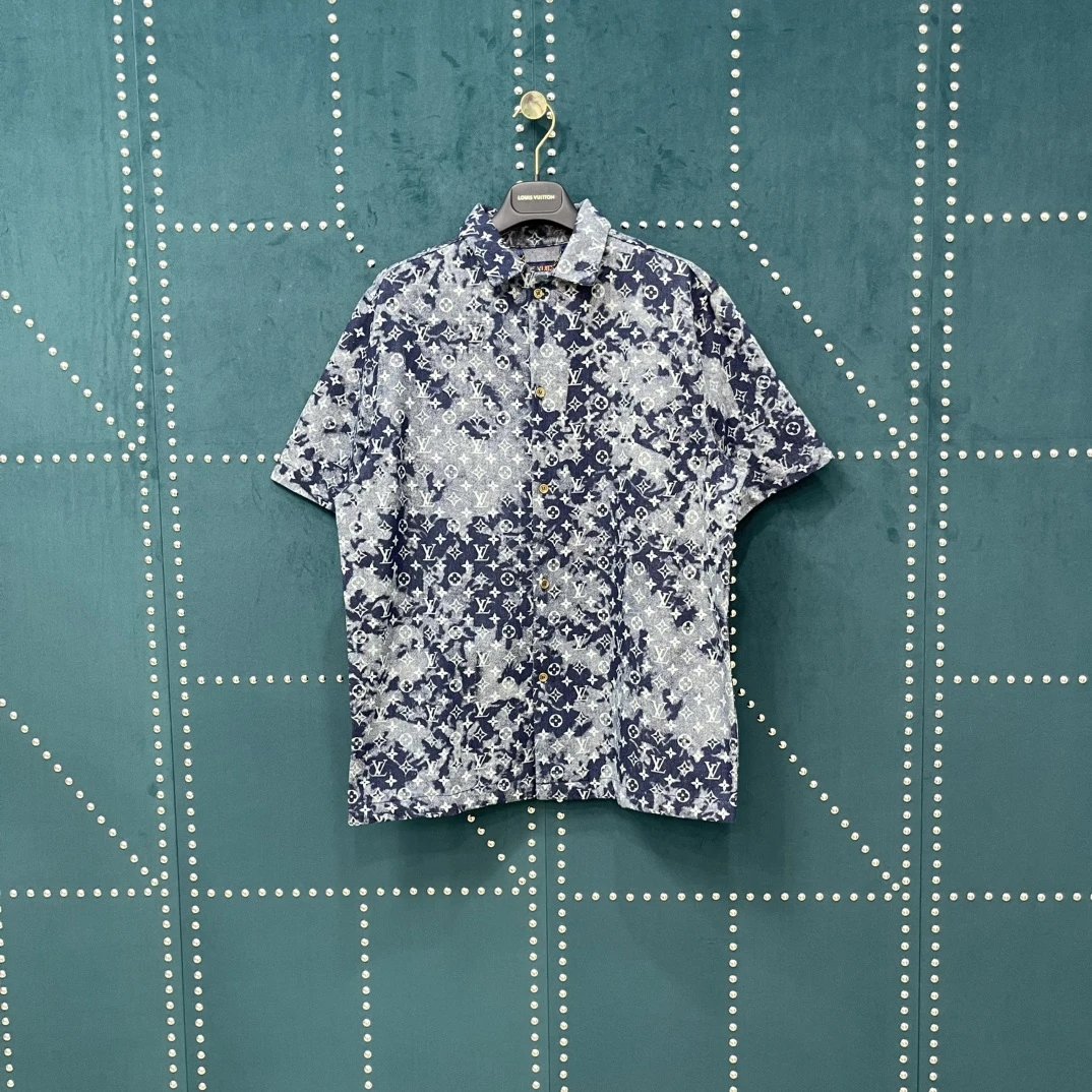 Louis Vuitton LV Shirt Allover Tie-Dye Tapestry Pattern logo Saga Turn-down Collar Short Sleeve Shirt Versatile Casual Business Unisex Slim Fit Jacket