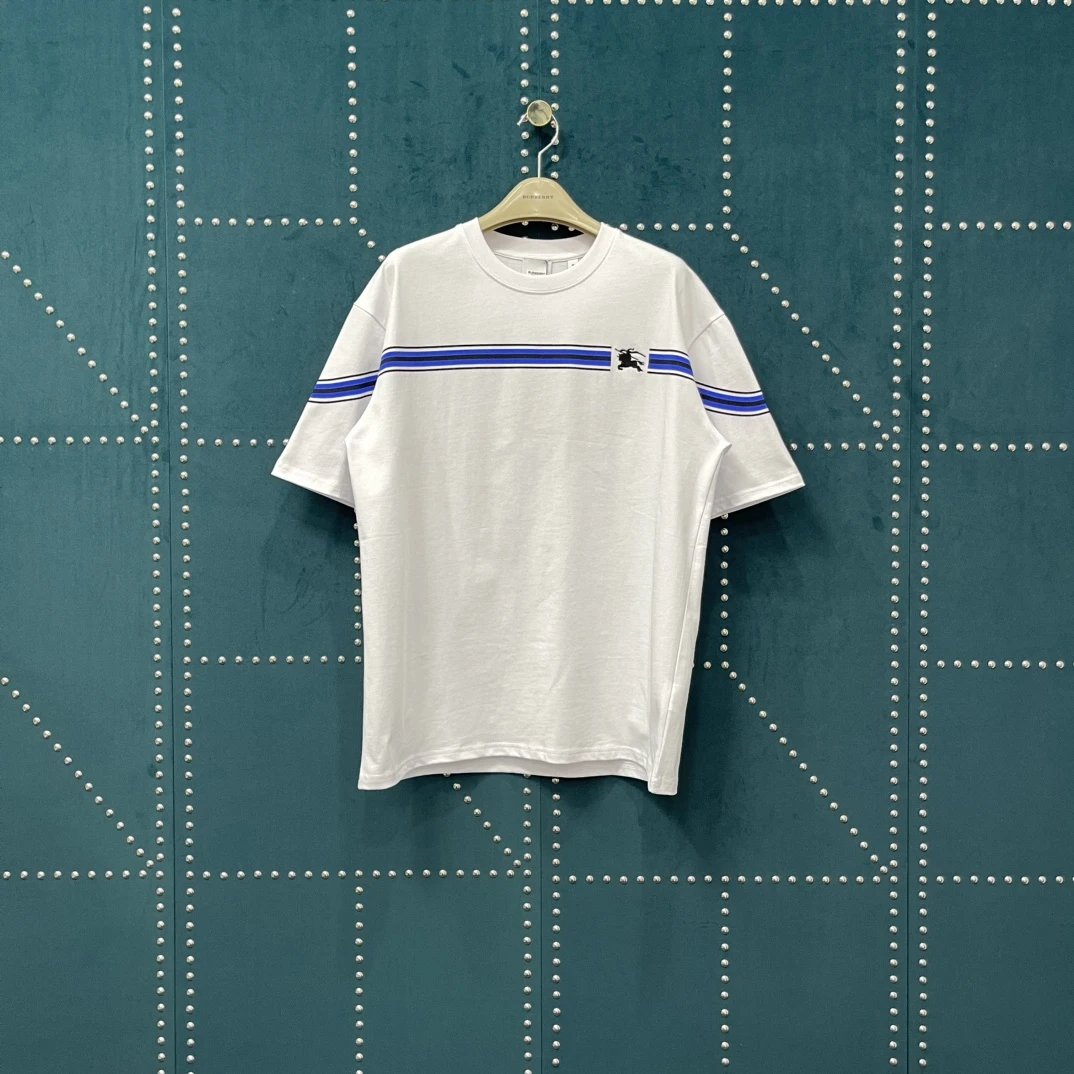 Burberry T-shirt Chest Stripe Embroidery logo round Neck Short Sleeve25ss New pure cotton T Unisex T-Shirt OS Drop Shoulder Loose Fit Base Shirt Top T-Shirt Short Sleeve