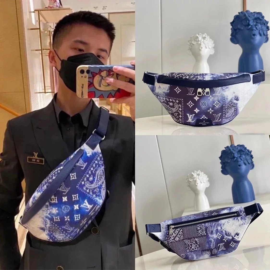 Louis Vuitton LV Men's Bag Top version 【】2022New Waist Bag Graffiti Printing M20587Blue Chest Bag Series DISCOVERY Small Size Waist Bag Men's and Women's Same Style One Shoulder Bag Chest Bag Waist Bag