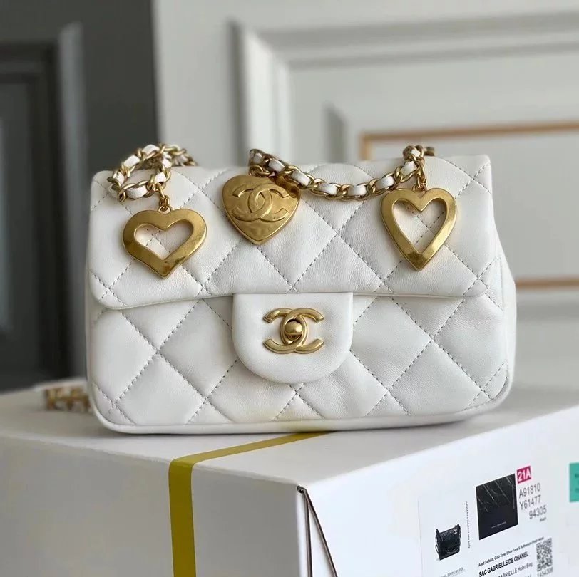 Chanel Women's Bag Top version 【Original Leather Products】2022New Chinese Valentine's Day Love Chain Bag Big Mini Fat Fang CF Bag Heart-Shaped Chain Flap Bag Peach Heart Ornaments New Women's Bag Crossbody Bag