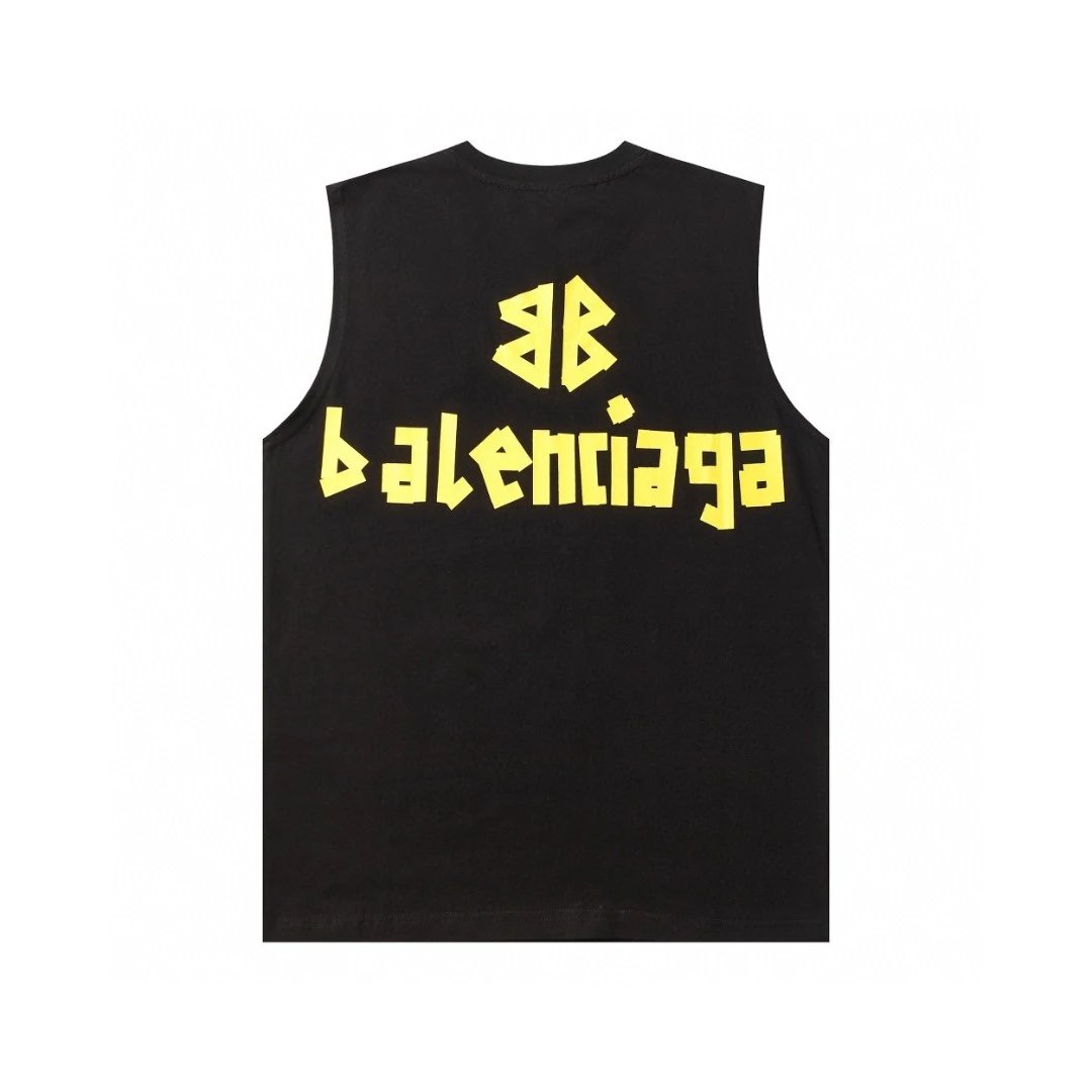 Balenciaga T-shirt Front and Back Tape Letter Print logo Sleeveless Short Sleeve Sleeveless Vest25ss New Pure Cotton Unisex Style T T-shirt OS Loose Fit Base Shirt Top Half Sleeve T-Shirt
