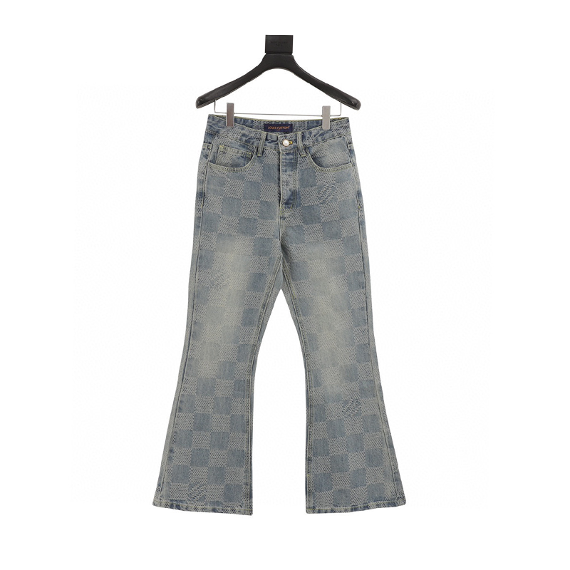 Louis Vuitton LV Jeans Chessboard Plaid Horn Denim Trousers for Men and Women