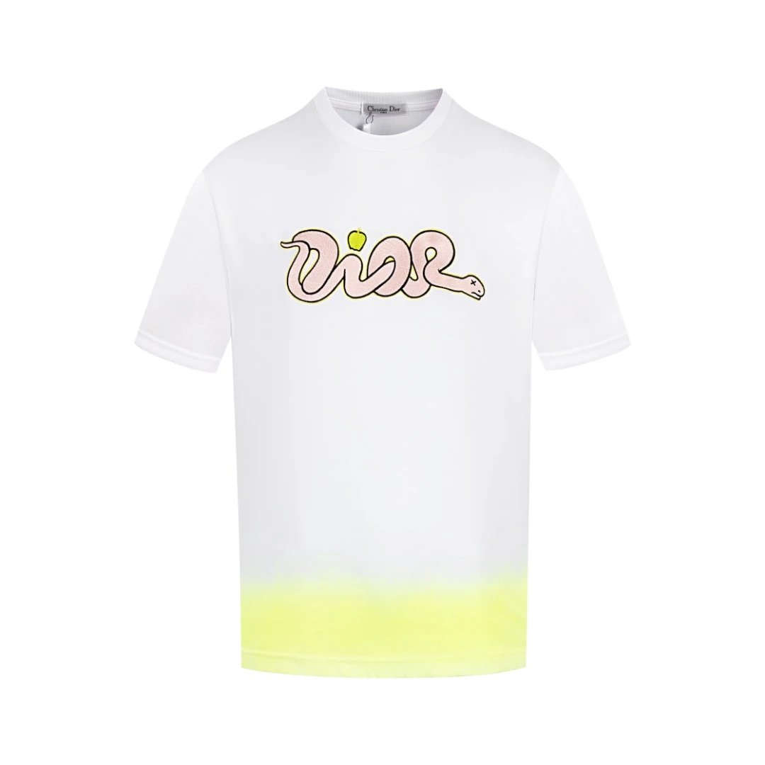 Dior T-shirt Year of the Snake Letter Embroidery on the Chest logo round Neck Short Sleeve25ss New Pure Cotton Unisex Style T Casual T-Shirt Base Layer Shirt OS Loose Fit Half Sleeve Top Plus Size
