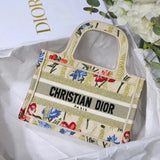 Dior Women's Bag Top version Same Style as Stars2023New Product BookTotemini Tote Bag Houndstooth Mini Small Sized Large Canvas Embroidered Shopping Bag Handbag Shoulder Bag Women's Bag