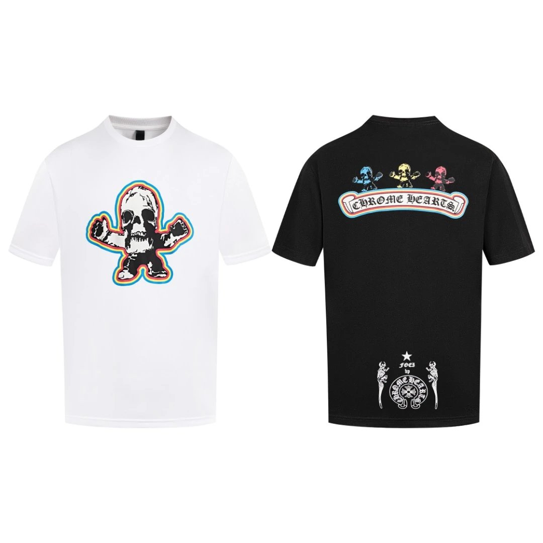 Chrome Hearts T-shirt Chest Artistic Pattern Print logo round Neck Short Sleeve25ss New pure cotton T Unisex T-Shirt OS Loose Fit Base Shirt Top Half Sleeve T-Shirt