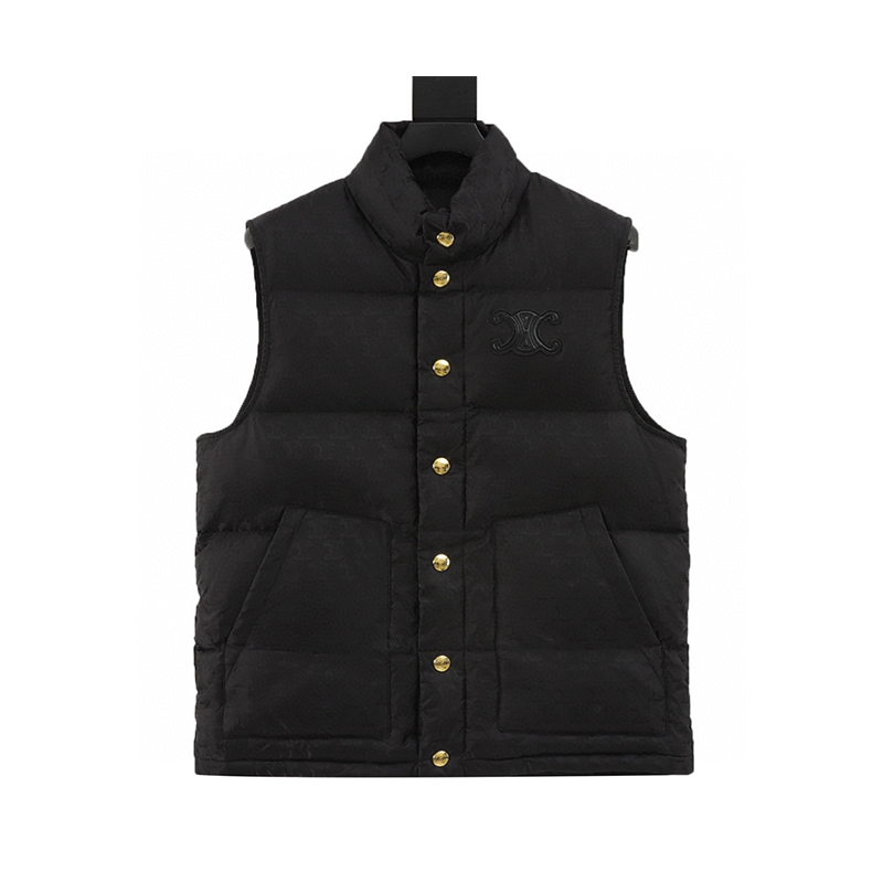 Celine Down Jacket Triomphe Dark Pattern down Vest for Men and Women