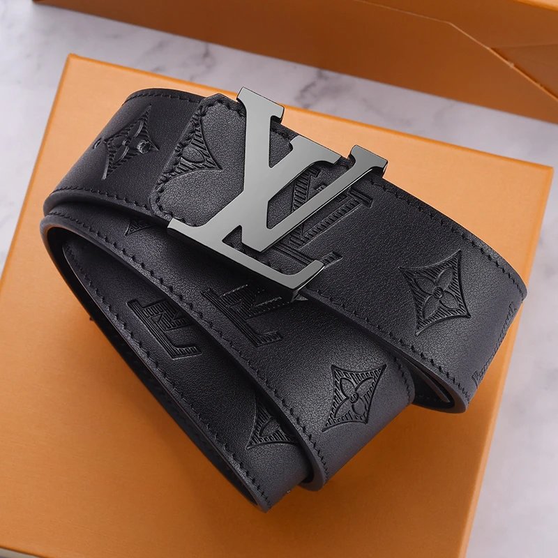 Louis Vuitton LV Belt Belt Men's Light Luxury Cowhide Pant Belt Big Brand High-Grade Fine Steel Letter Buckle Business Casual All-Match Genuine Leather Belt