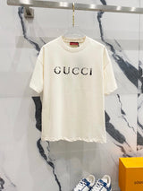 Gucci T-shirt Gradient Snowflake Letters LOGO Printed Crew Neck Short Sleeve Pure Cotton T Unisex T-Shirt OS Loose Fit Base Shirt Summer Casual Simple T-Shirt