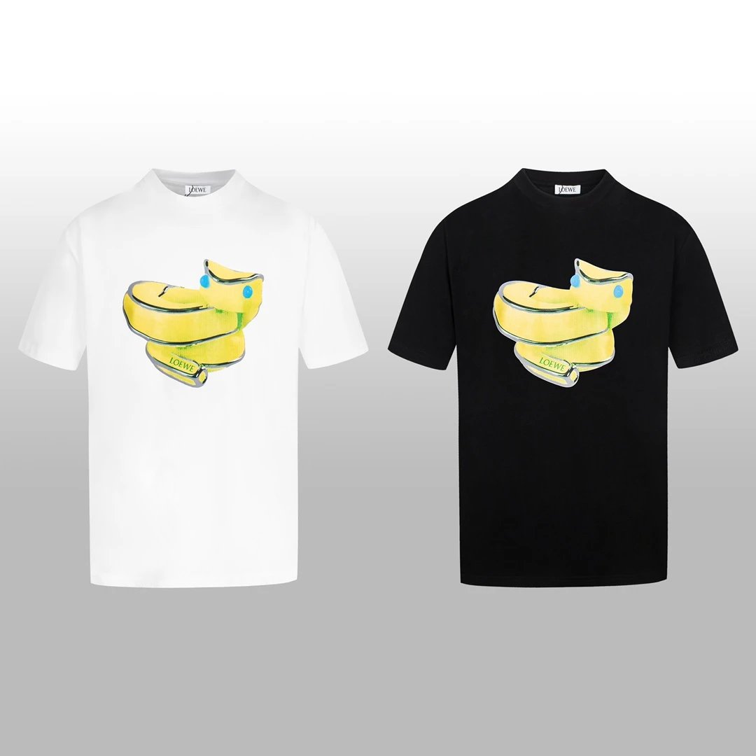 LOEWE T-shirt Hand-drawn Snake Year Theme Illustration on the Chest logo round Neck Short Sleeve25ss New Pure Cotton Unisex Style T T-shirt OS Loose Fit Base Shirt Top Half Sleeve T-Shirt