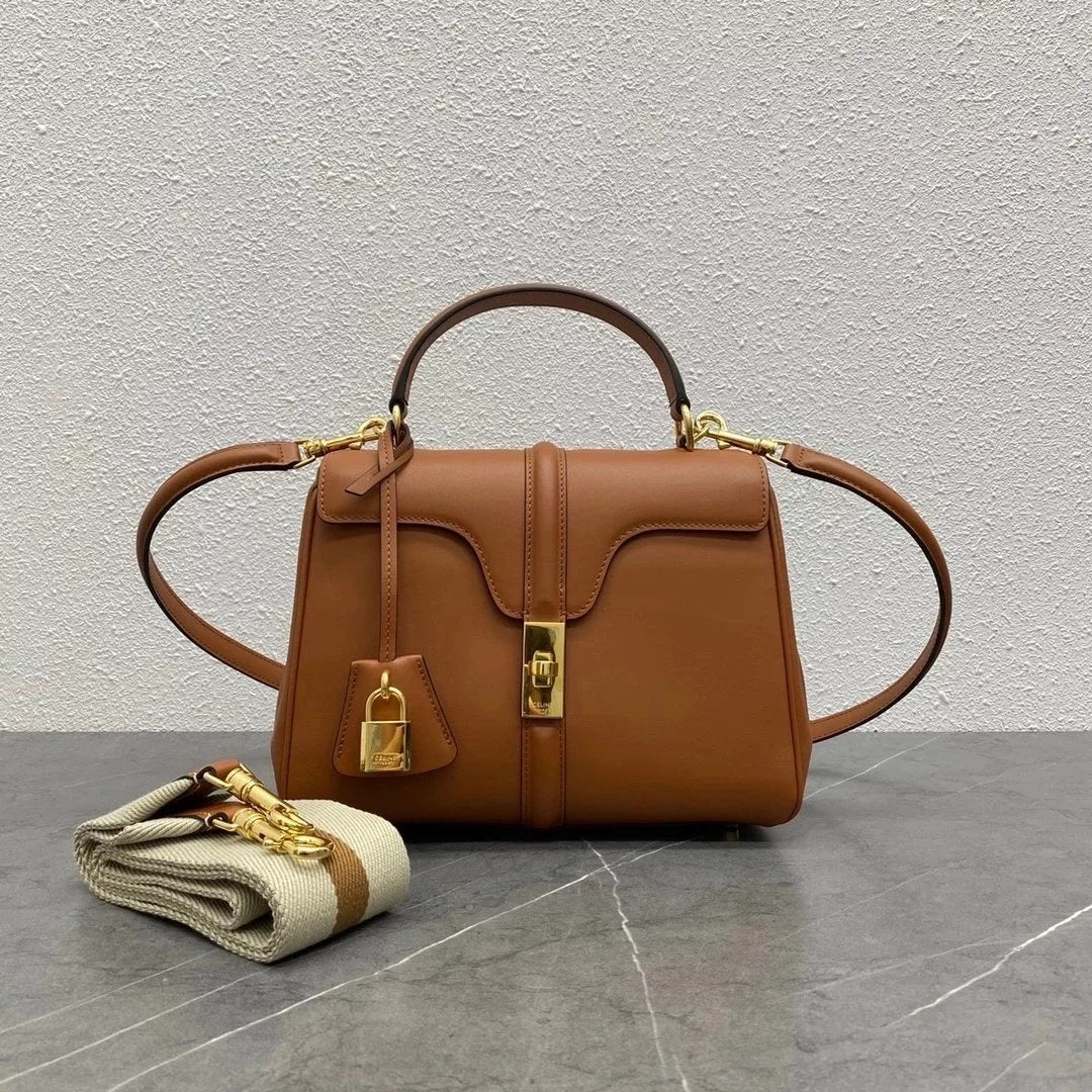 Celine women's bag Top version 【Original Factory】Celebrity Style New Arrivals STRAP“16”Handbag Handbag Matching2Shoulder Strap Handbag Portable Handbag Crossbody Shoulder Bag Wide Shoulder Strap Soft16No. Handbag Small Size23cm188003Medium32cm187373