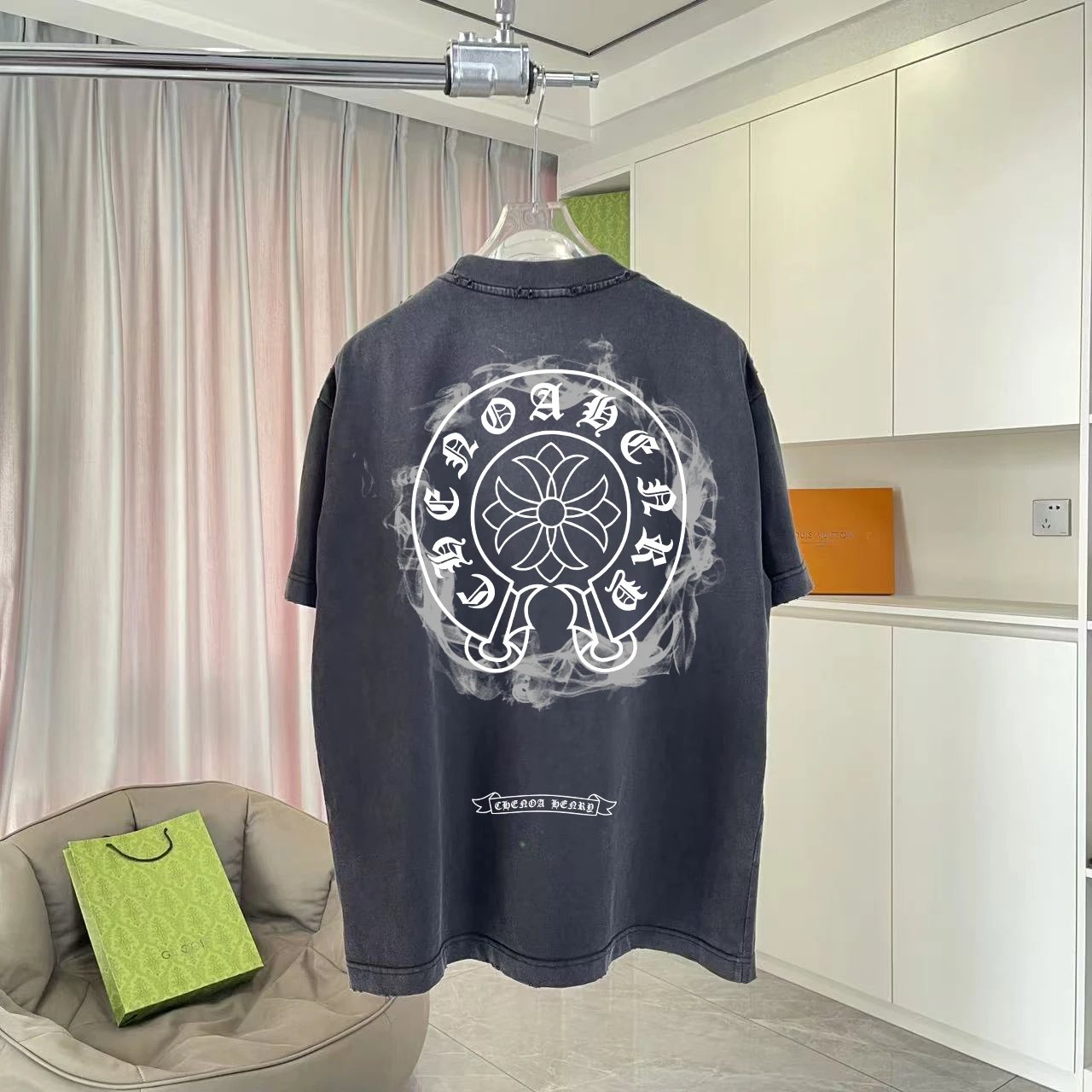 Chrome Hearts T-shirt Back with Horse Hoof Sanskrit Print logo round Neck Short Sleeve25ss New Pure Cotton Unisex Style T Casual T-Shirt Base Layer Shirt OS Loose Fit Half Sleeve Top Plus Size