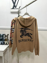 Burberry Jackets Classic Plaid Reversible Cashmere Knit Long Sleeve Hooded Jacket Jacquard