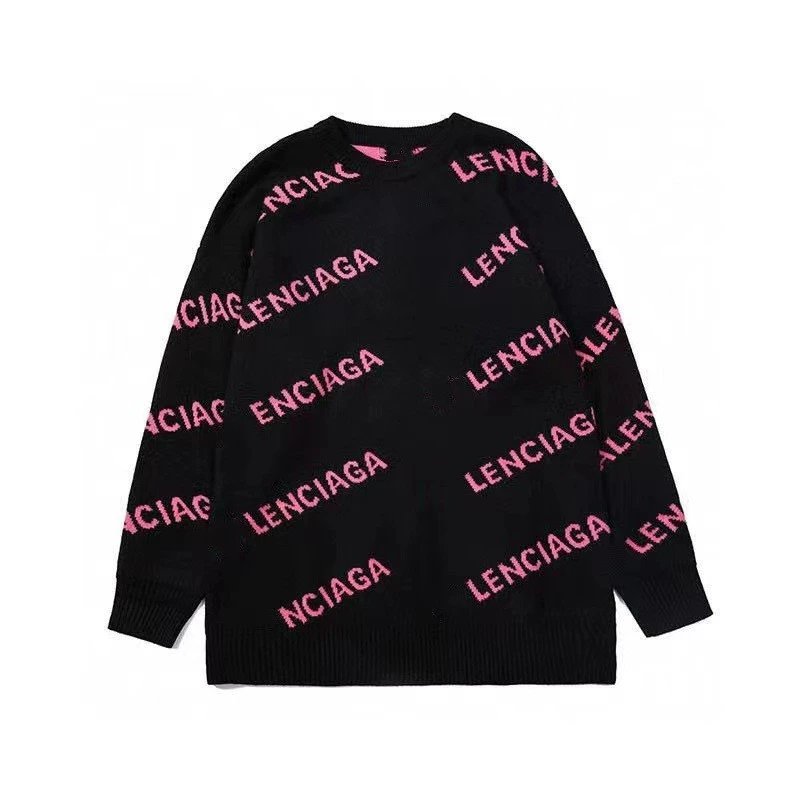 Balenciaga Clothing Thickened Double-Layer Letter Jacquard Casual Loose All-Match Men's and Women's Same Knitted Sweater