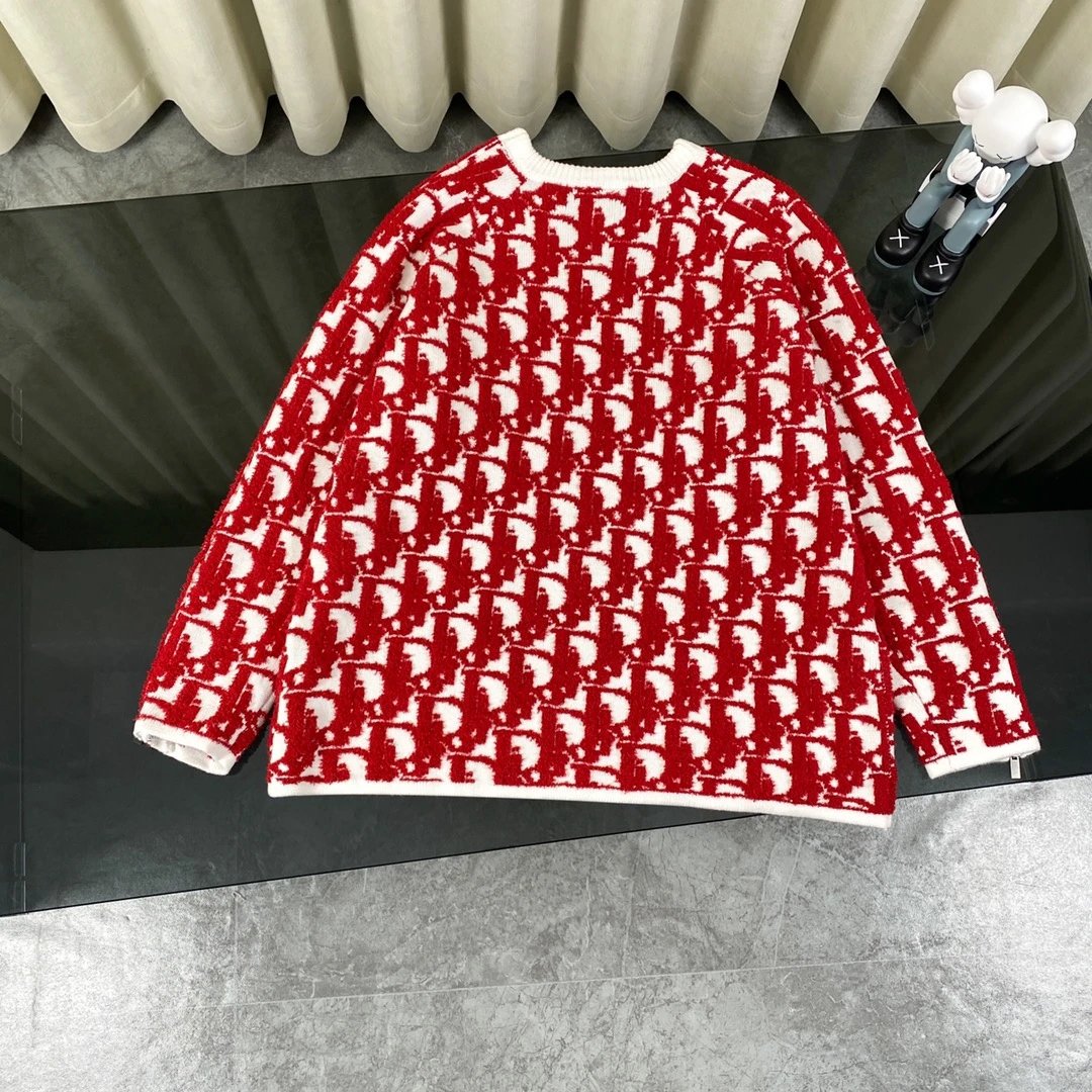 Dior Sweater 24fw New Cashmere Jacquard Towel Embroidery Zipper Long Sleeve Pullover Sweater Unisex Coat
