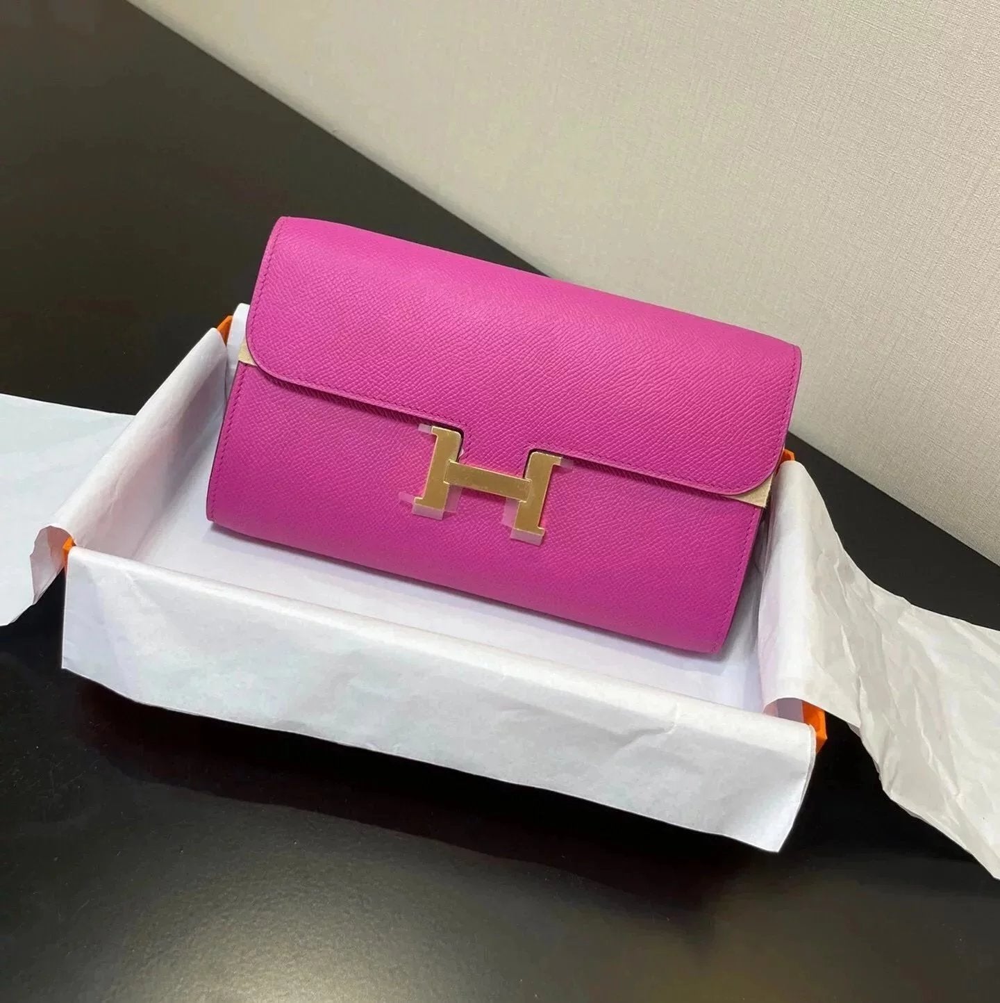 Hermes women's bag Top version New Kangkang Women's Bag epsom Leather Palm Print ConstanceToGoWoc Shoulder Crossbody Handbag Clutch Long Long Purse Wallet Dinner Bag