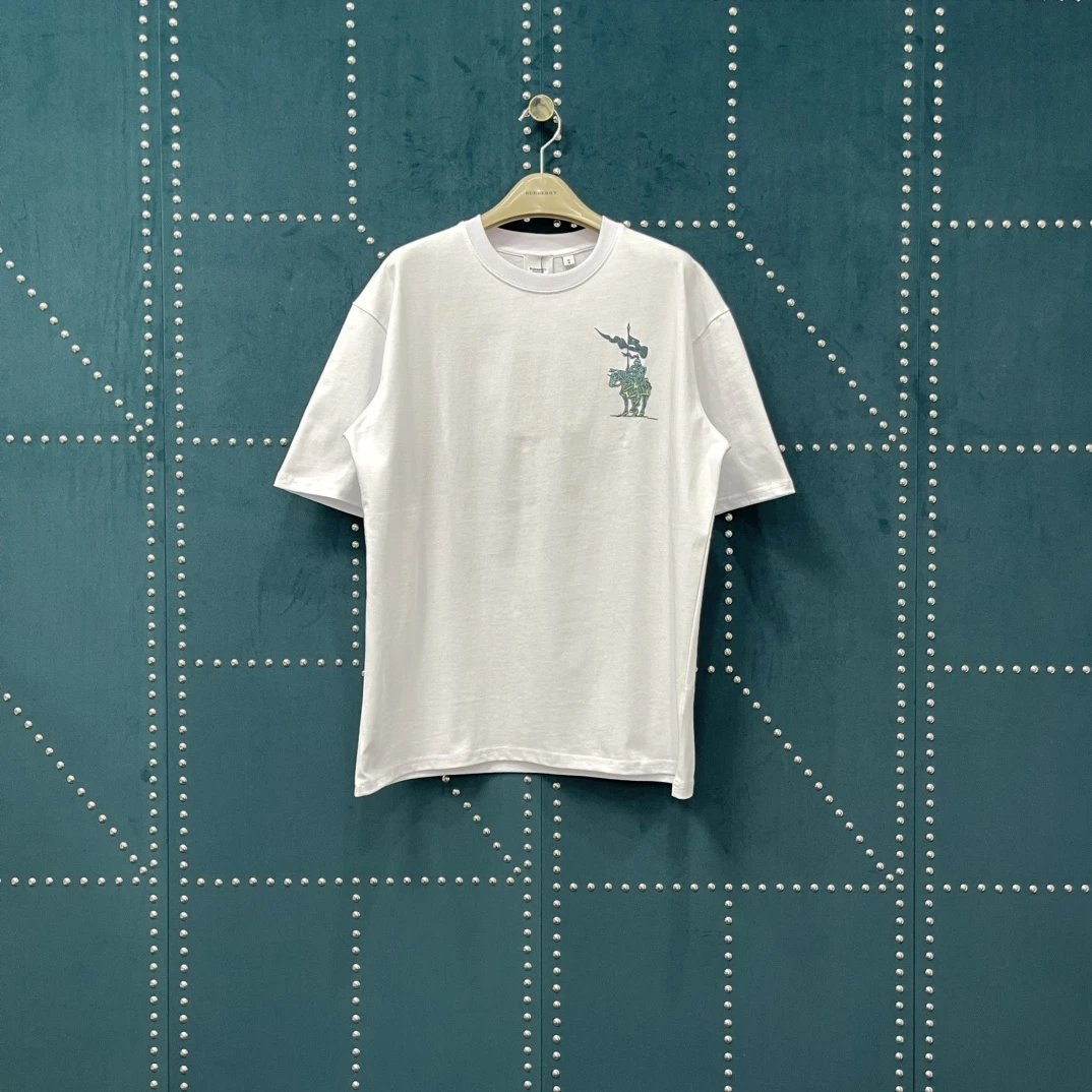 Burberry T-shirt Green Little Knight Print on the Chest logo round Neck Short Sleeve25ss New Pure Cotton Unisex Style T T-shirt OS Loose Fit Base Shirt Half Sleeve T-Shirt Top Half Sleeve