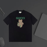 Gucci T-shirt Cartoon Bear Print with Chest Letters logo round Neck Short Sleeve25ss New Pure Cotton Unisex Style T T-shirt OS Loose Fit Base Shirt Half Sleeve T-Shirt Top Half Sleeve