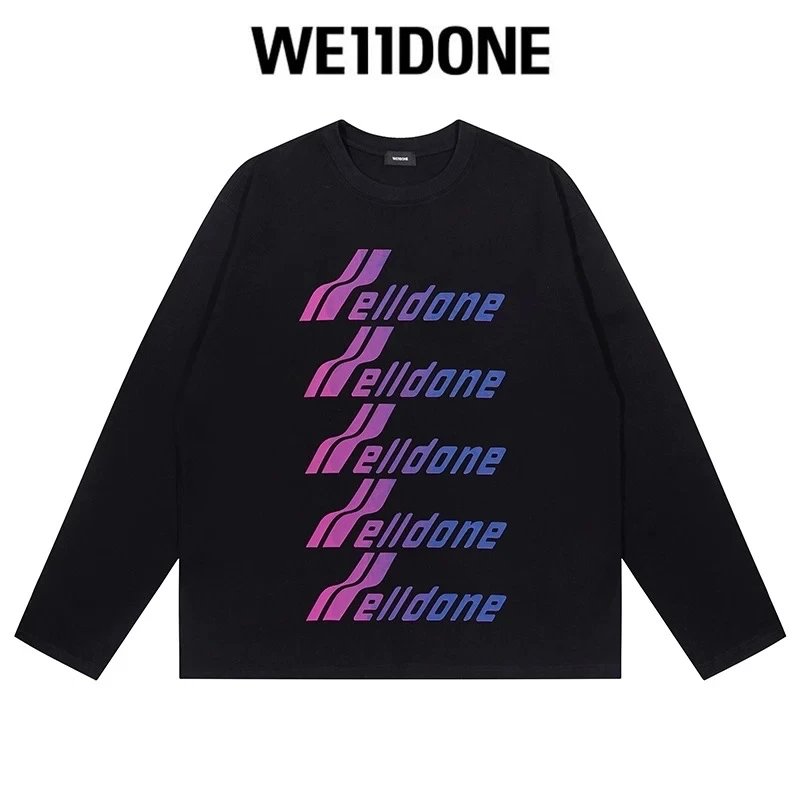 We11done Hoodie Top Version Zhao Lusi Yang Mi Long Sleeve T T-shirt Color Graffiti Letters Gradient Spring and Autumn