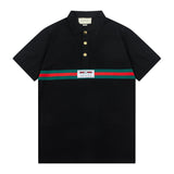 Gucci T-shirt Chest Letter Woven Tape Metal Button and Letter Embroidery logoPOLO Short Sleeve Turn-down Collar Shirt Unisex Summer Loose Fit T Business Commuter Short Sleeve Shirt Plus Size