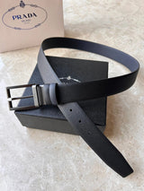 PRADA Belt Top version New Original Order Genuine Belt Men's Pin Buckle Belt Business Casual Cross Pattern Black Coffee Double-Sided Pure Original Leather Imported from Italy Cowhide Leather