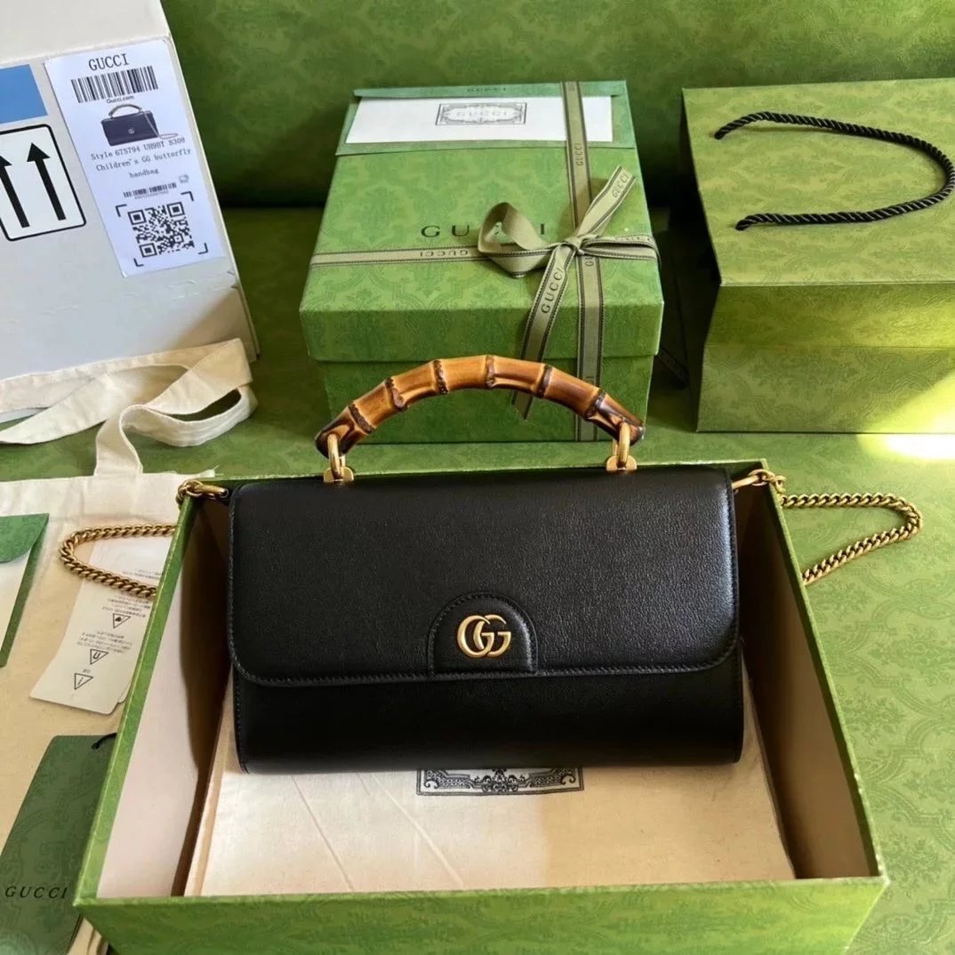 Gucci Women's Bag Top version 【Original Leather】2022Spring and Summer New Diana Bamboo Handle Bag Chain Bag Bamboo Handle Bag Handbag Tote Bag WOC Envelope Package Large Size675795Small Size675794