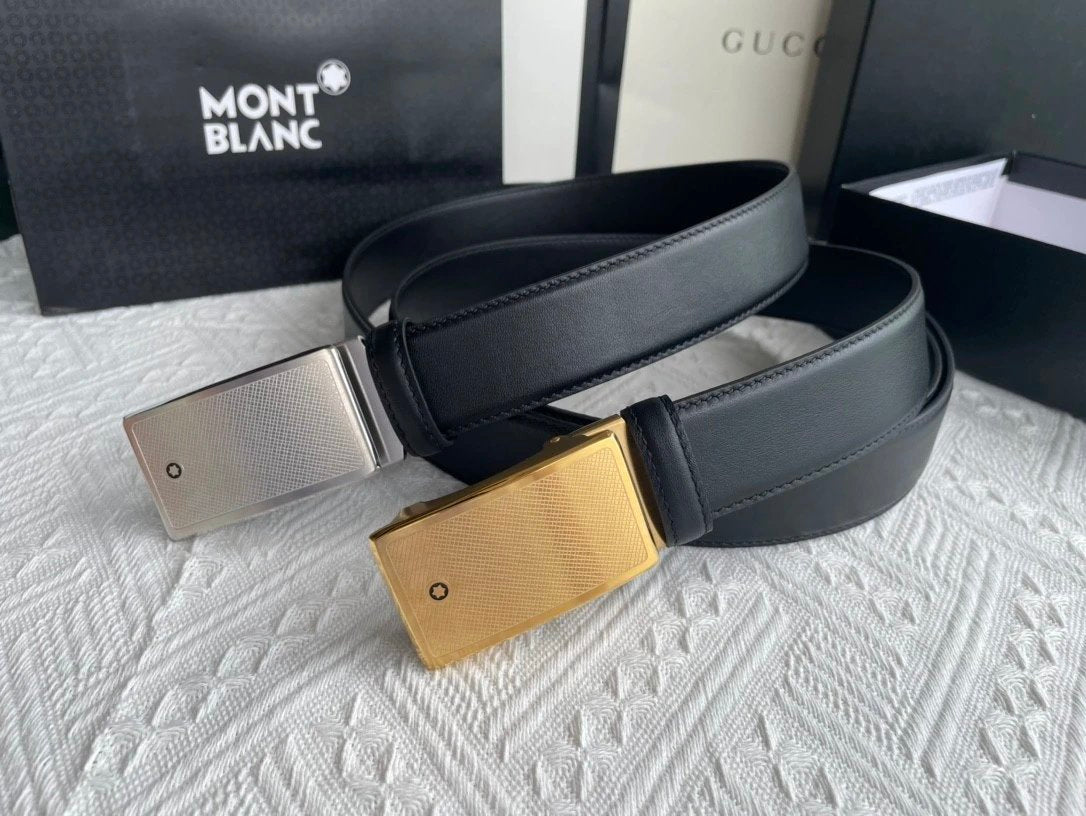Montblanc Belt Top version 【Original Factory】Men's Leather Belt Width3.5cm Quality Full Set Packaging Original Imported Double-Sided Head Layer Cowhide 100% Original Factory Automatic Buckle Dual-Use Fashion Elegant Boys Belt M Home New Custom Latest Hot
