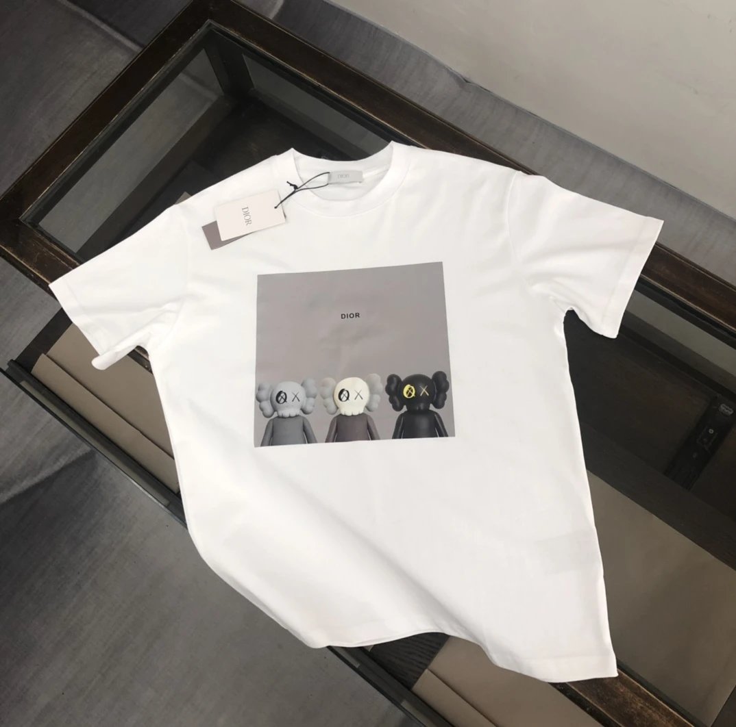 Dior T-shirt Clown Plush Toy Print on Chest logo round Neck Short Sleeve25ss New Pure Cotton Unisex Style T T-shirt OS Loose Fit Base Shirt Top Half Sleeve T-Shirt