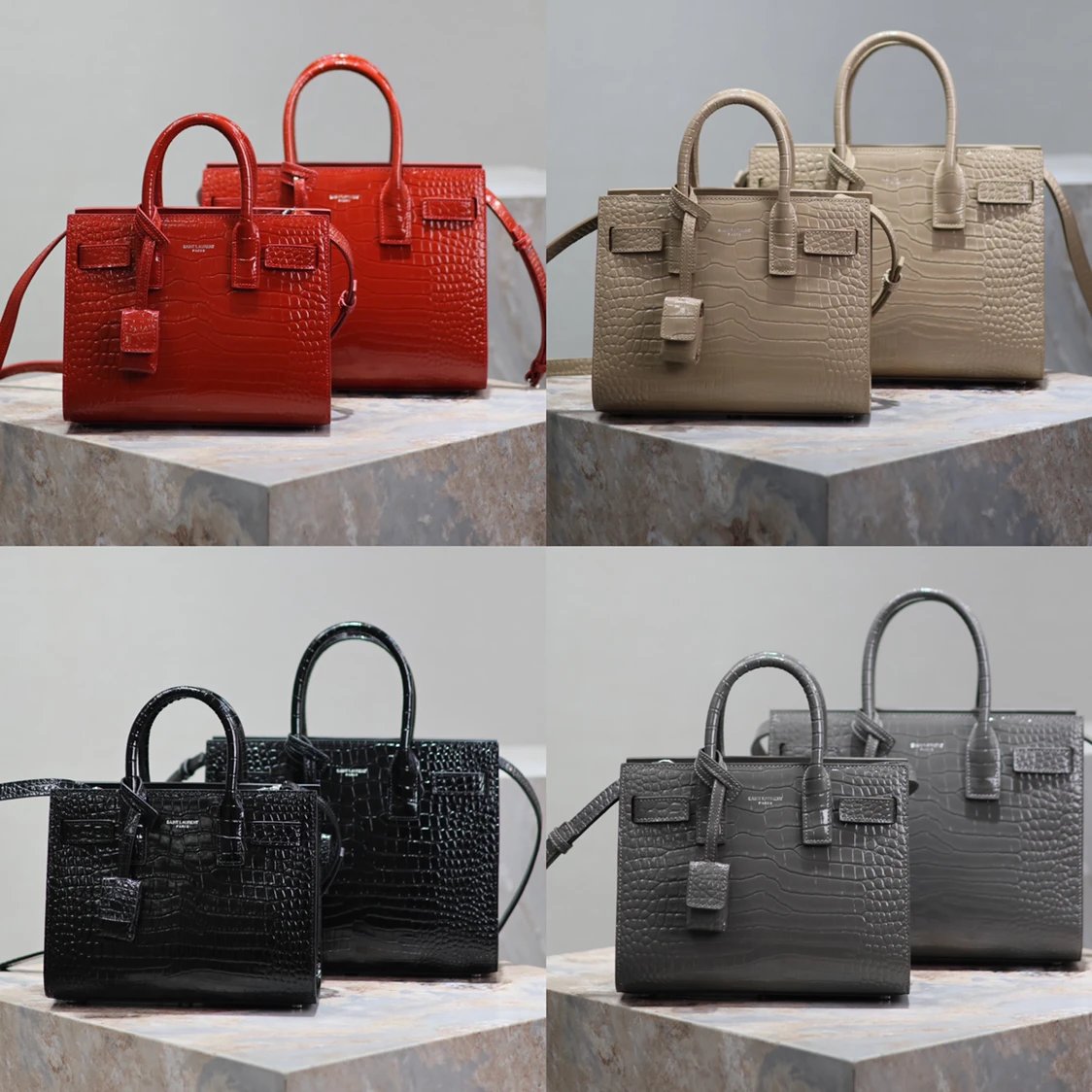 YSL Women's Bag Top version 【Super Original Leather】New File Holder Series sacdejour Tote Bag Crocodile Pattern Cowhide Portable Large Tote Tote Bag Yang Shulin SDJ File Holder Shopping Bag Women's Handbag Large Capacity Women's Bag Handbag