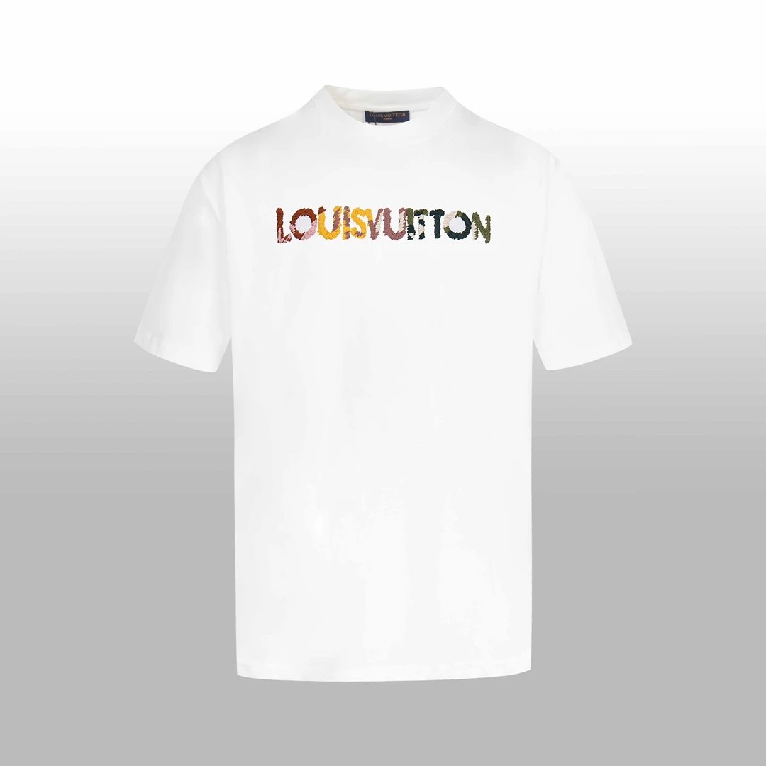 Louis Vuitton LV T-shirt Colorful Letter Embroidery on the Chest logo round Neck Short Sleeve25ss New pure cotton T Unisex T-Shirt OS Drop Shoulder Loose Fit Base Shirt Top T-Shirt Short Sleeve